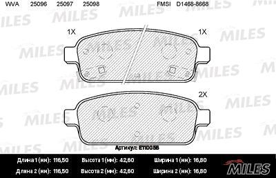 

Колодки Тормозные Chevrolet Cruze 09-/Orlando 11-/Opel Astra J 10- Задние Miles e110056