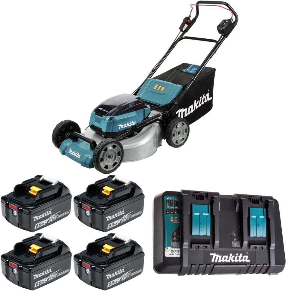 

Газонокосилка аккумуляторная Makita 53см 36В Li-Ion 4х6Ач DLM530PG4