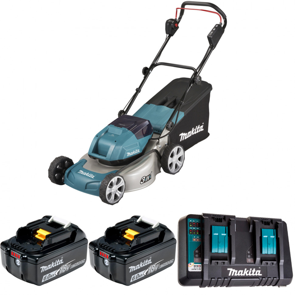 Газонокосилка аккумуляторная Makita 46см 36В Li-Ion 2х6Ач DLM460PG2