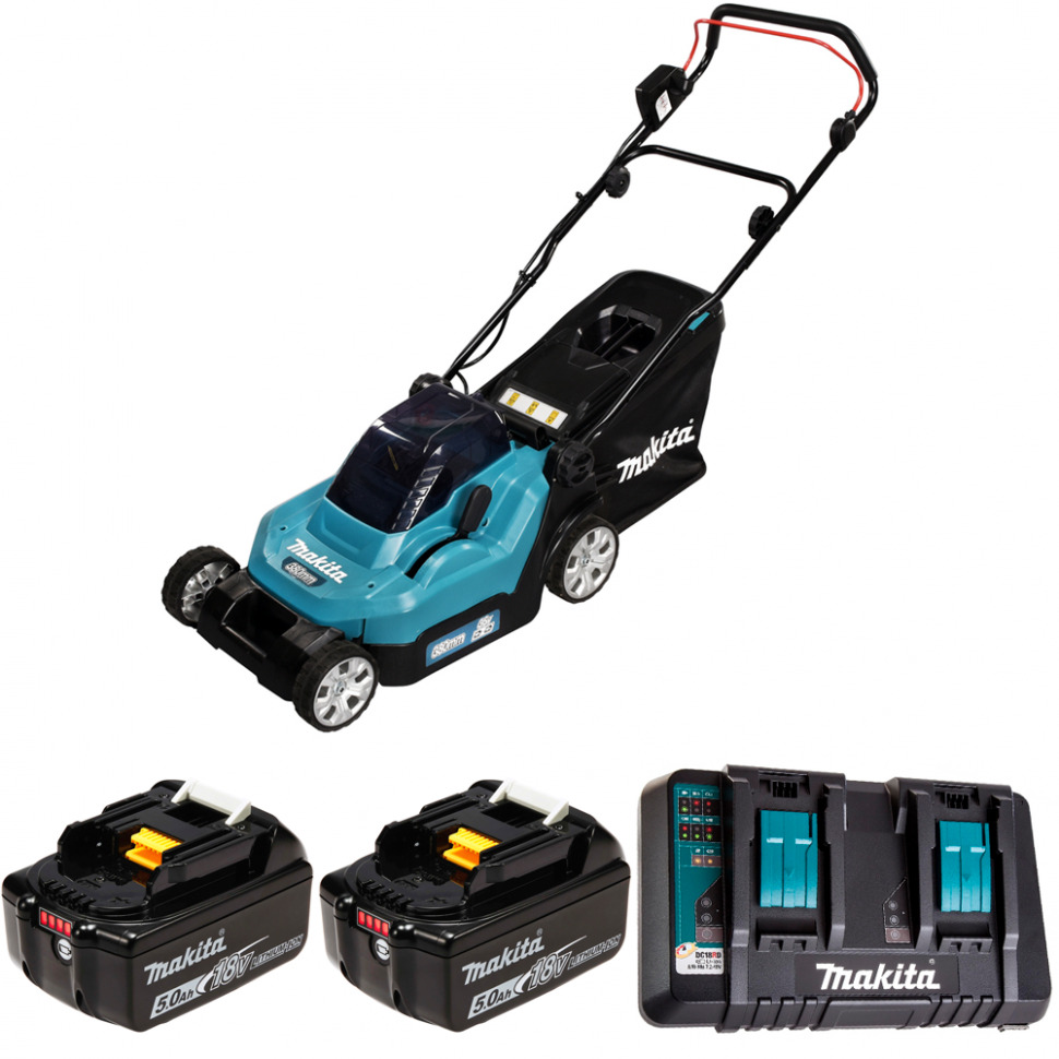 

Газонокосилка аккумуляторная Makita 38см 36В Li-Ion 2х5Ач DLM382PT2