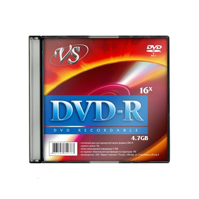 

Диск dvd-r VS DVD-R VS 4.7 ГБ 16x slim box VSDVDRSL501 5шт. (VSDVDRSL501), DVD-R VS 4.7 ГБ 16x slim box VSDVDRSL501