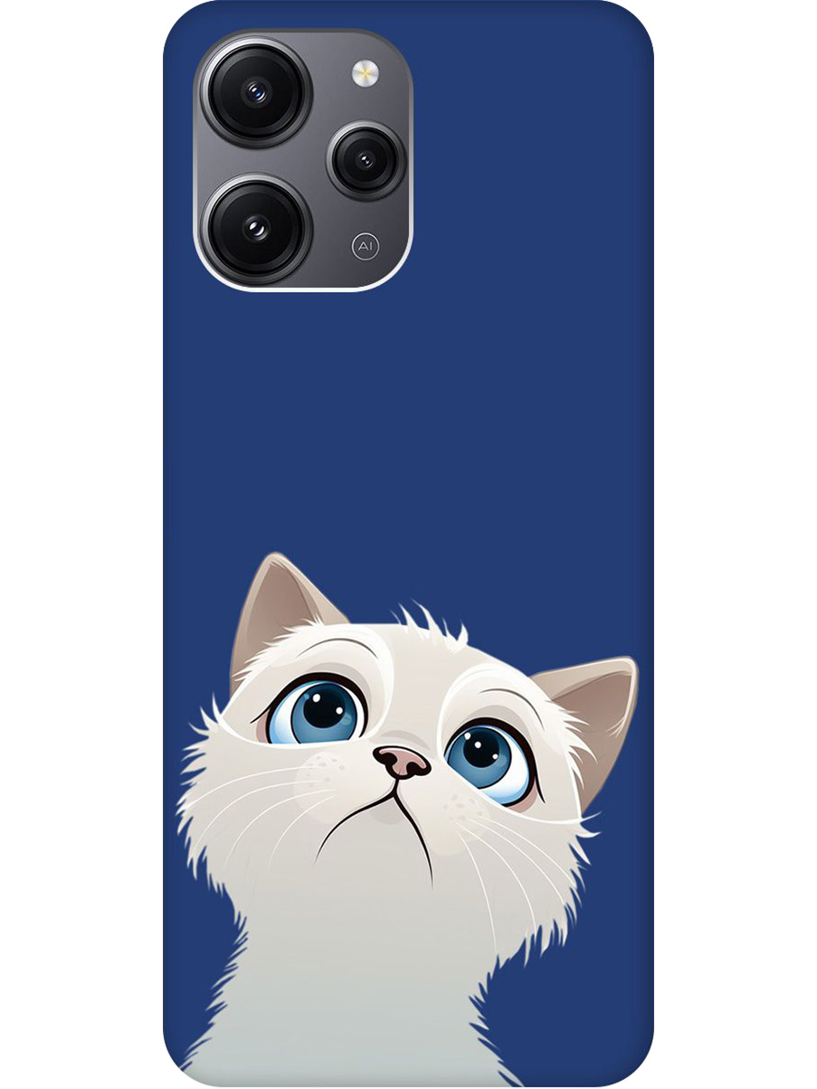 

Силиконовый чехол на Xiaomi Redmi 12 с принтом "Белый котик" матовый синий, Синий;белый, 772621711