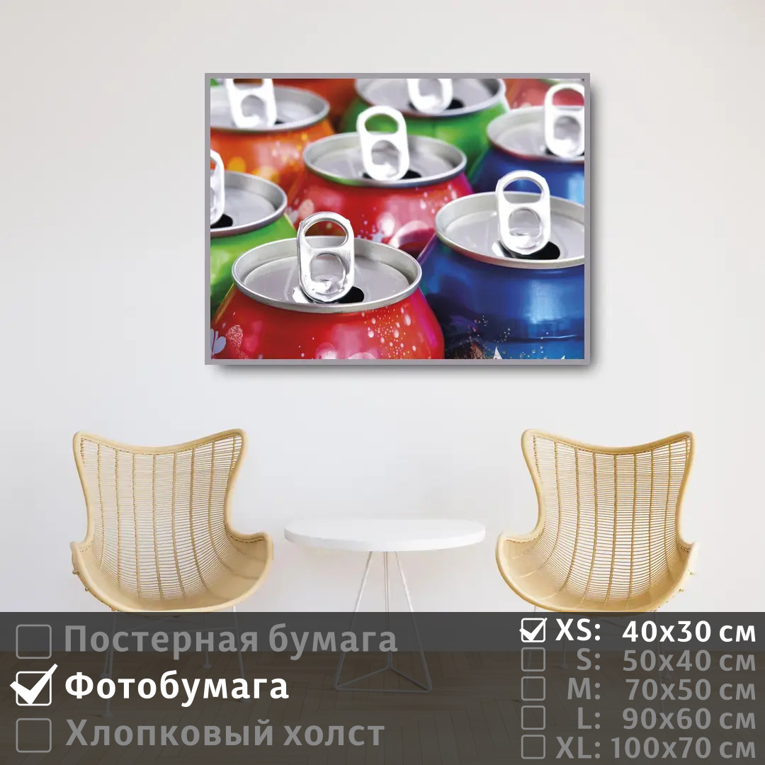 

Постер на фотобумаге ПолиЦентр Банки от напитков 40х30 см, БанкиОтНапитков