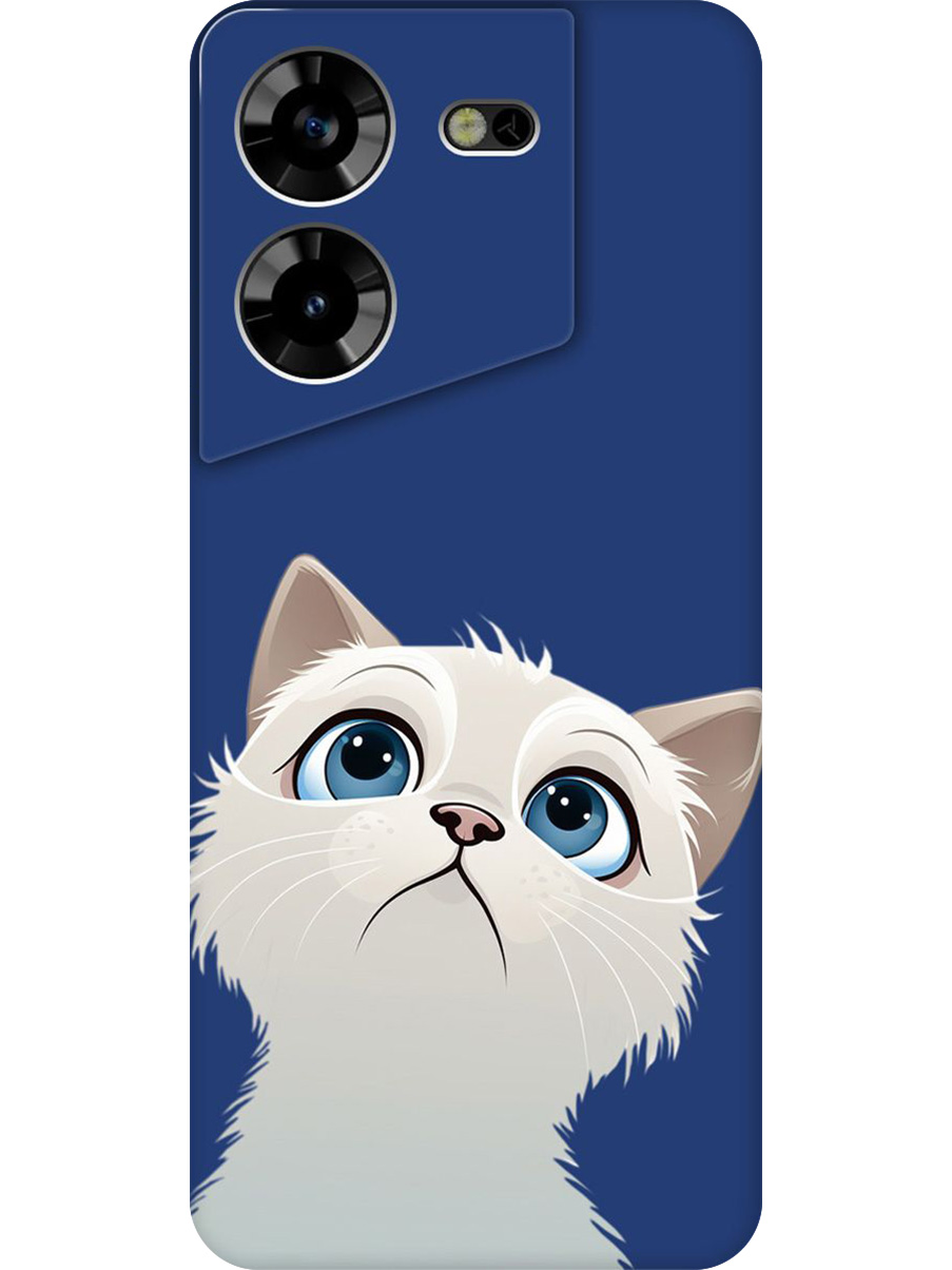 

Силиконовый чехол на Tecno Pova 5 с принтом "Белый котик" матовый синий, Синий;белый, 772627511