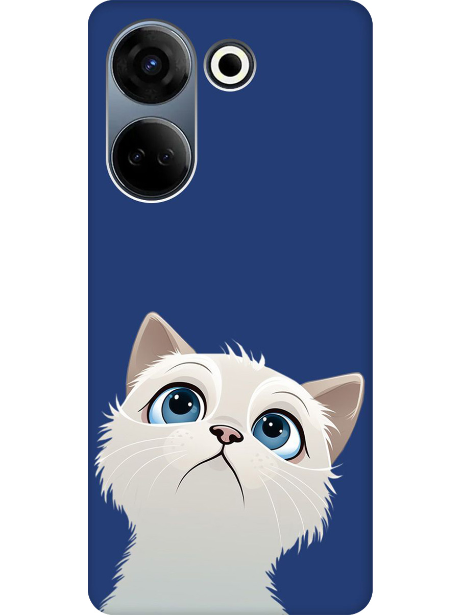 

Силиконовый чехол на Tecno Camon 20/20 Pro с принтом "Белый котик" матовый синий, Синий;белый, 772566011