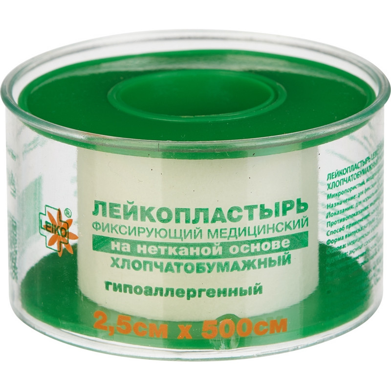 

Лейкопластырь Leiko нетканый 2,5х500 см 12 шт., Белый