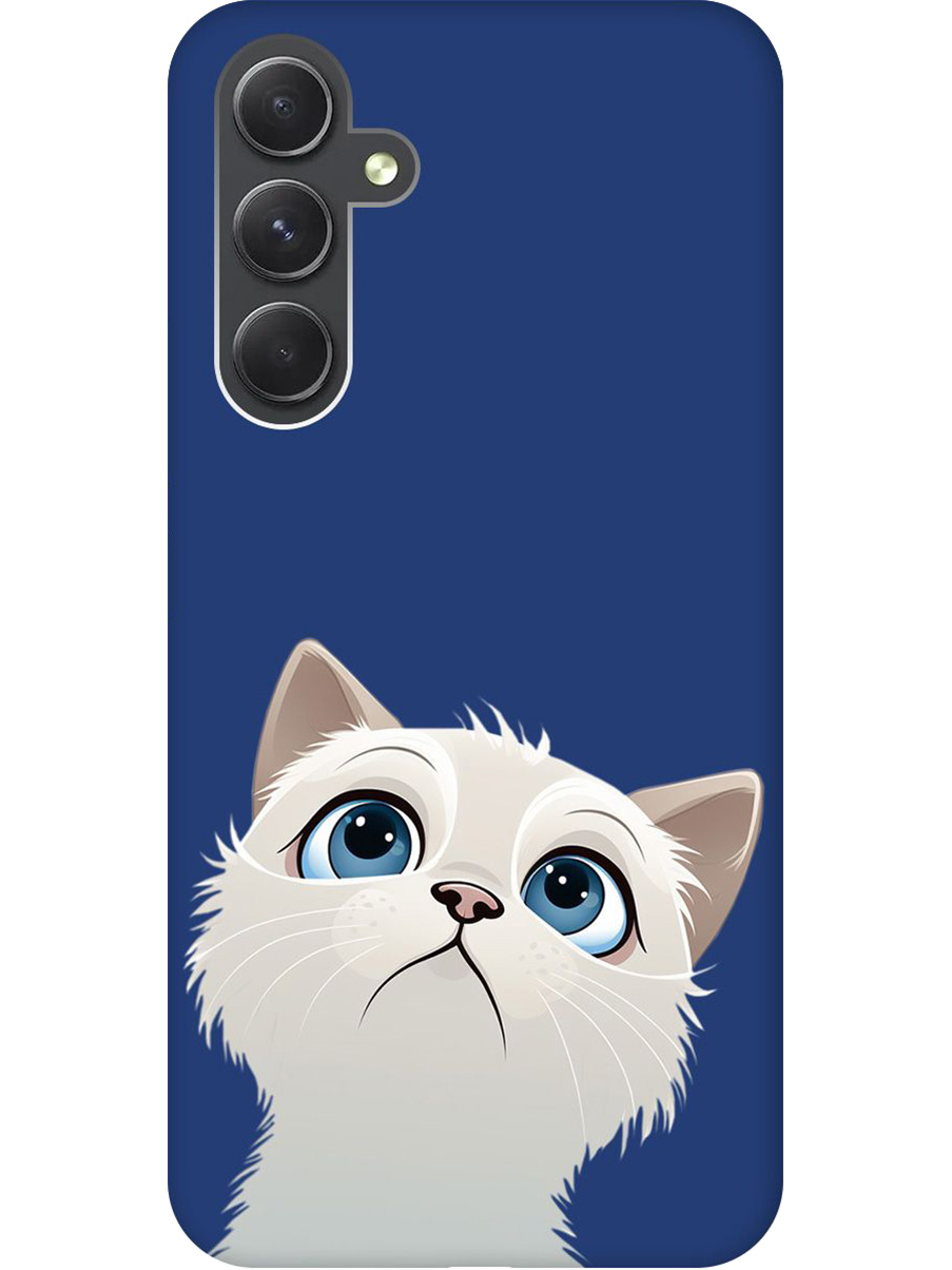 

Силиконовый чехол на Samsung Galaxy A54 5G с принтом "Белый котик" матовый синий, Синий;белый, 769297611