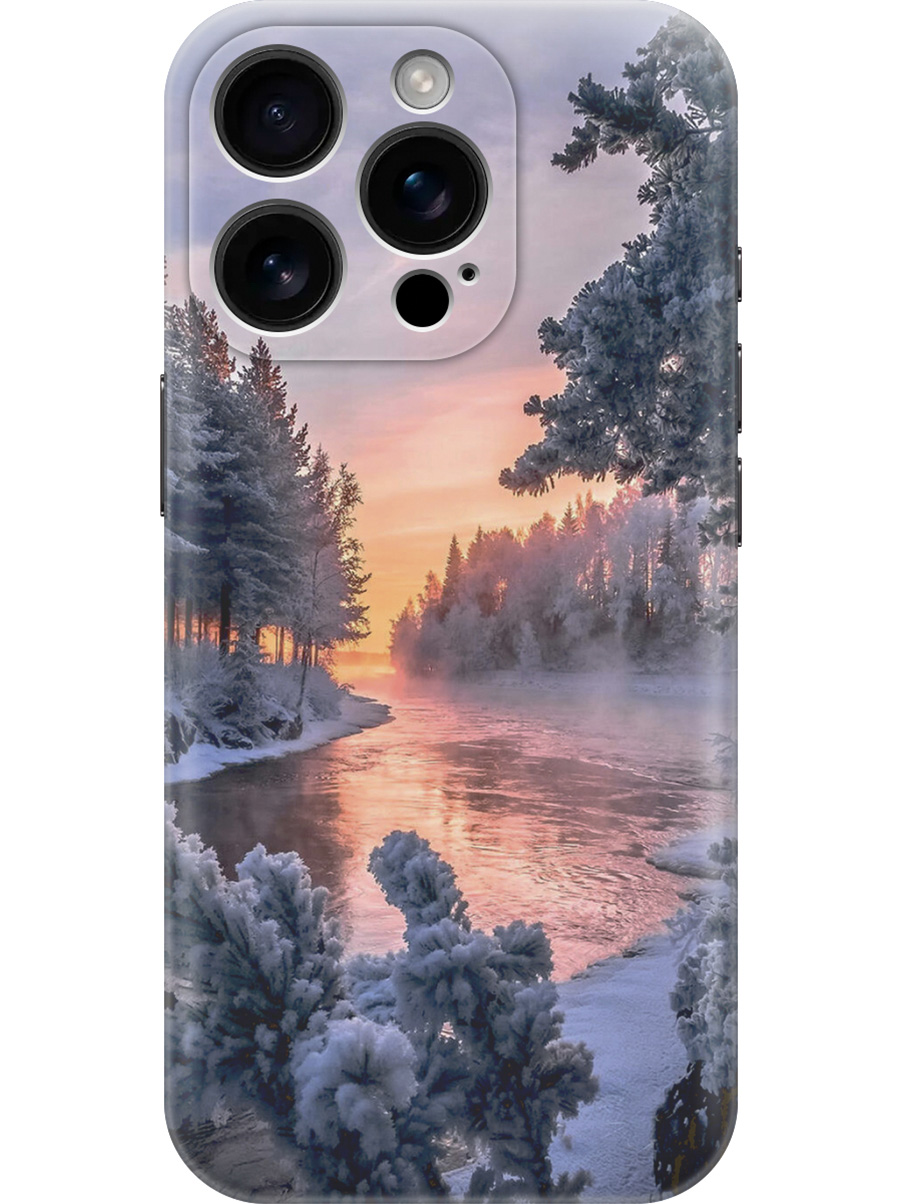 

Силиконовый чехол на Apple iPhone 16 Pro с принтом "Река в заснеженном лесу", Прозрачный;белый;черный, 785197741