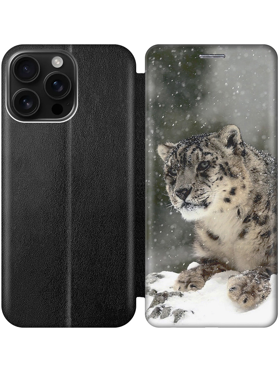 

Чехол-книжка на Apple iPhone 16 Pro Max с принтом "Барс и падающий снег" черный, Черный;бежевый;белый;серый, 785198313