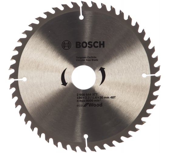 Пильный диск ECO WO 190x30-48T | код 2608644377 | BOSCH (1 шт.) пильный диск твердосплавный bosch ф190х20мм 24зуб eco wo 2608644375