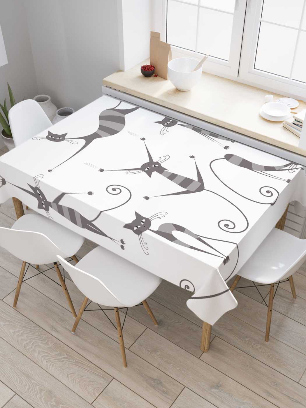 

Скатерть прямоугольная JoyArty "Полосатые коты" из сатена, 180x145 см, Серый, Полосатые коты