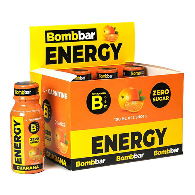 Энергетик BombBar Energy L-Carnitine Guarana со вкусом апельсина 100 мл