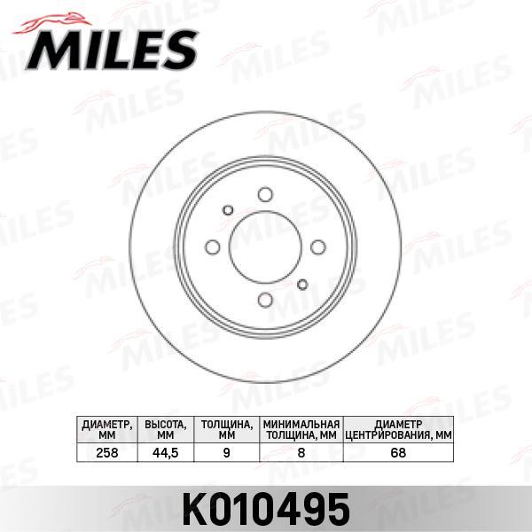 

Диск Тормозной Nissan Almera N15 95-00/Sunny 90-95 Задний D=258мм. Miles k010495