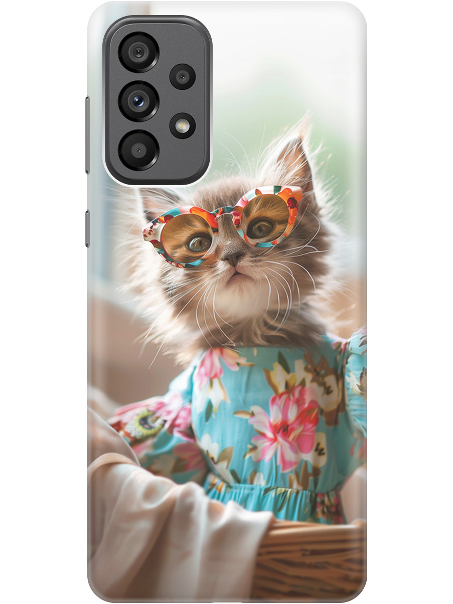 

Силиконовый чехол на Samsung Galaxy A73 5G с рисунком "Кошечка в голубом платье", Белый;голубой;серый, 20001057