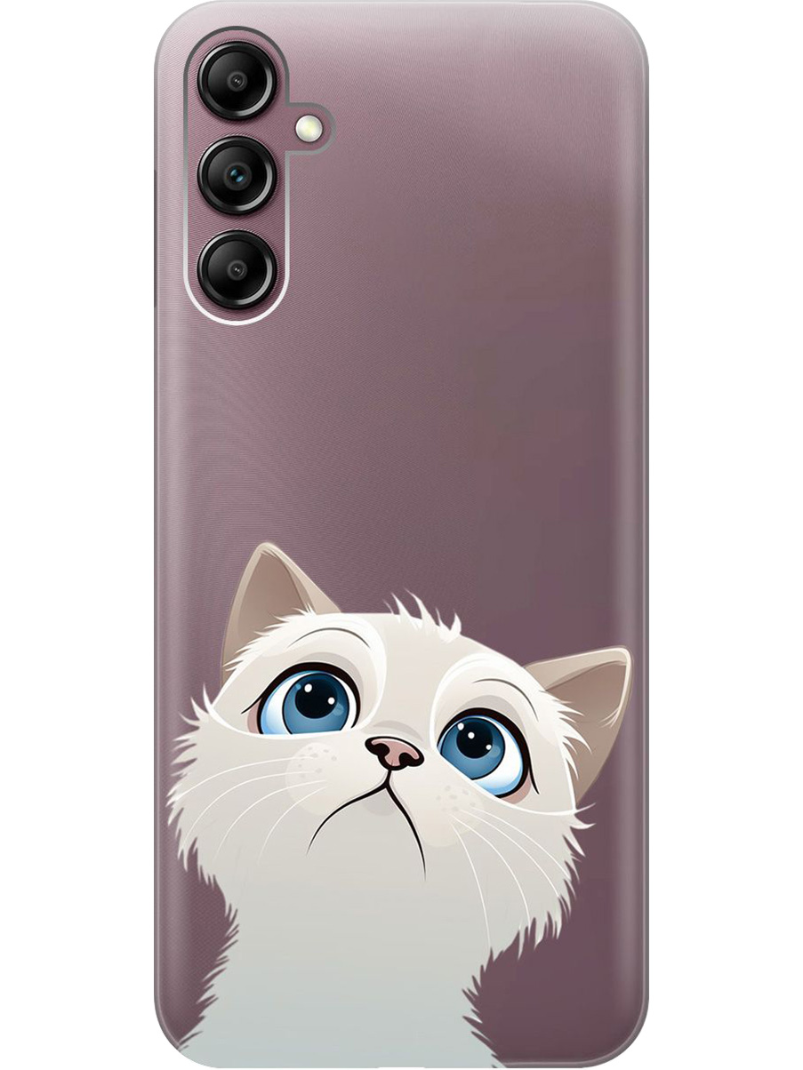 

Силиконовый чехол на Samsung Galaxy A14 с принтом "Белый котик" прозрачный, Прозрачный;белый, 768741411