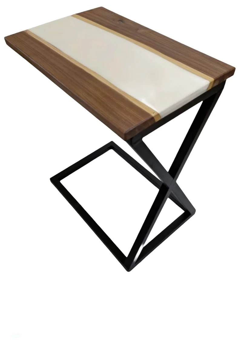 Приставной столик ARTFAN Стол из массива карагача со вставкой из белой эпоксидной смолы, 4