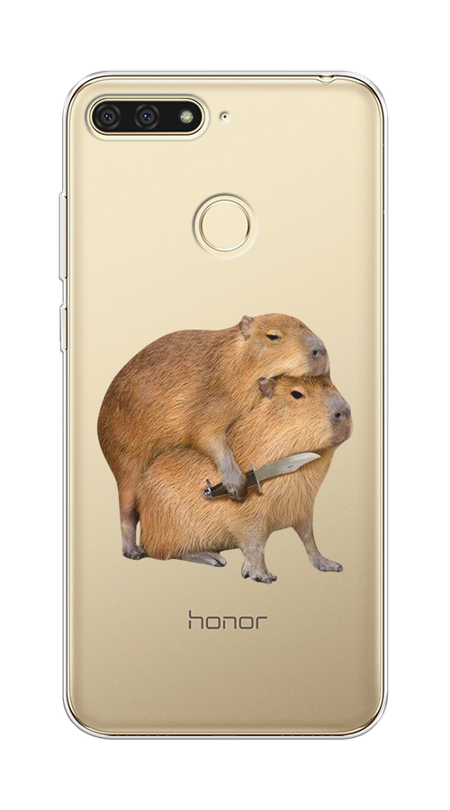 

Чехол на Honor 7C/7A Pro/Huawei Y6 Prime 2018 "Капибара с ножом", Бежевый, 65750-1