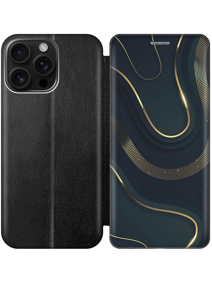 

Чехол-книжка на Apple iPhone 16 Pro Max с принтом "Золотистые акценты" черный, Черный;золотистый;серый, 785198331