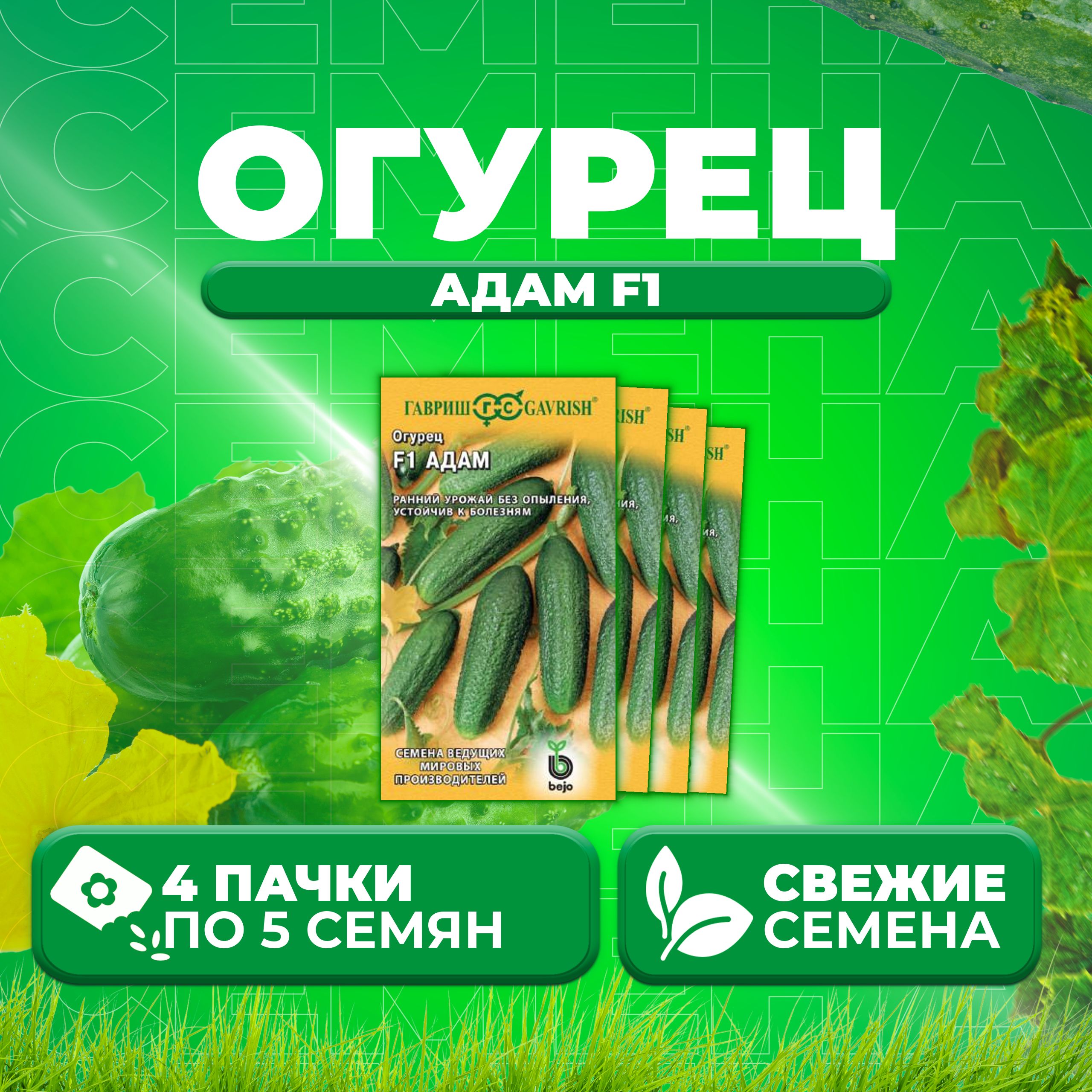 

Семена огурец Адам F1 Гавриш 191224108-4 4 уп., 191224108