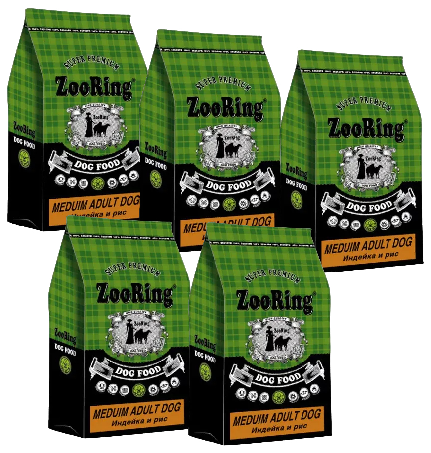 Сухой корм для собак ZooRing Medium с индейкой и рисом, 5 шт по 2 кг