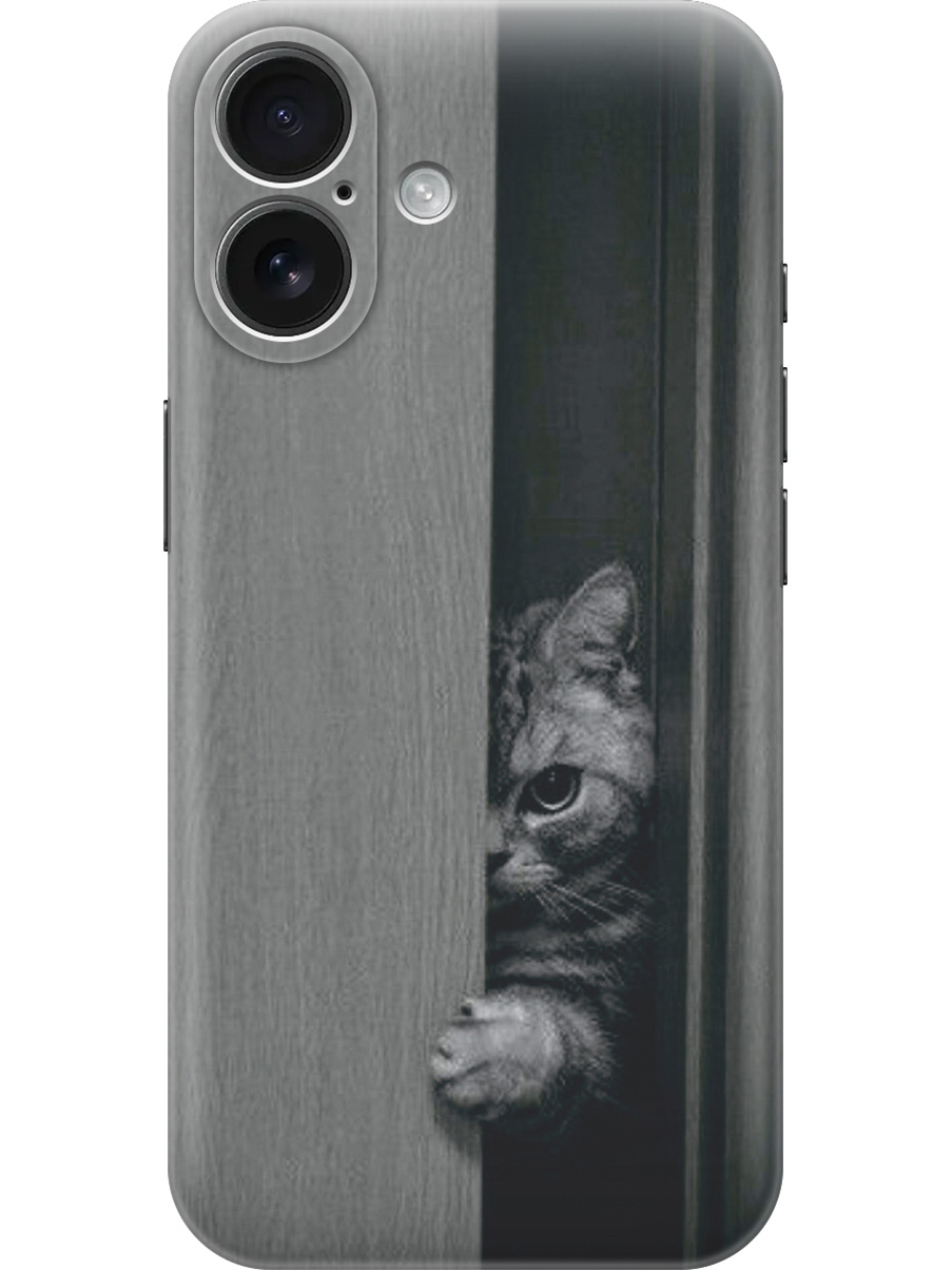 

Силиконовый чехол на Apple iPhone 16 с принтом "Подглядывающий котик", Прозрачный;белый;серый;черный, 785196512