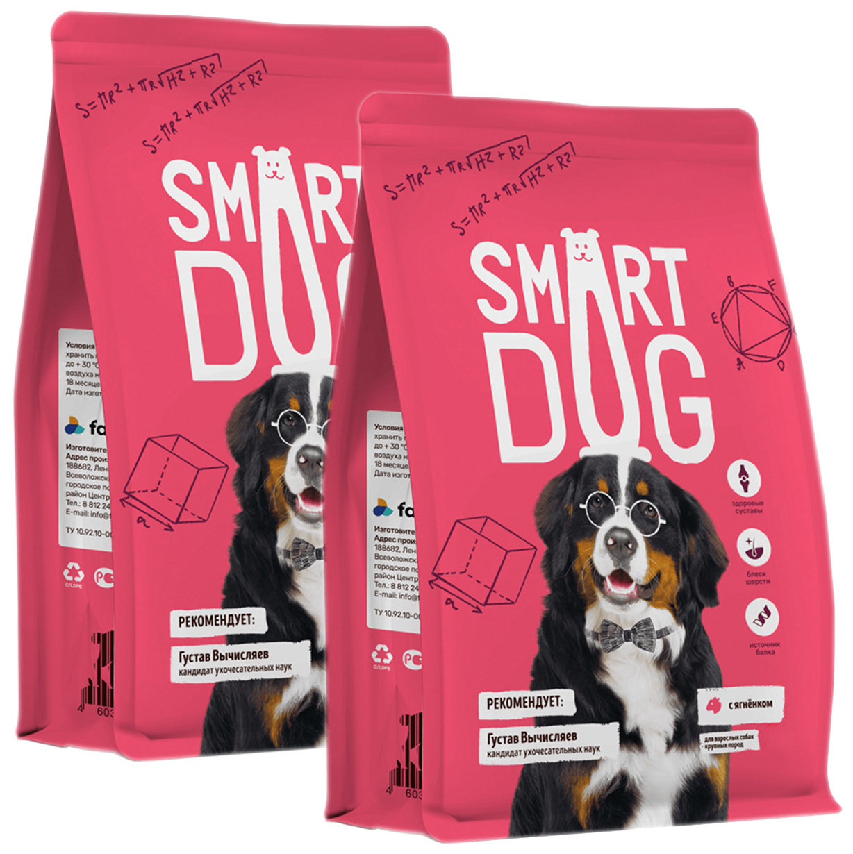 фото Сухой корм для взрослых собак крупных пород smart dog с ягненком, 2 шт по 12 кг