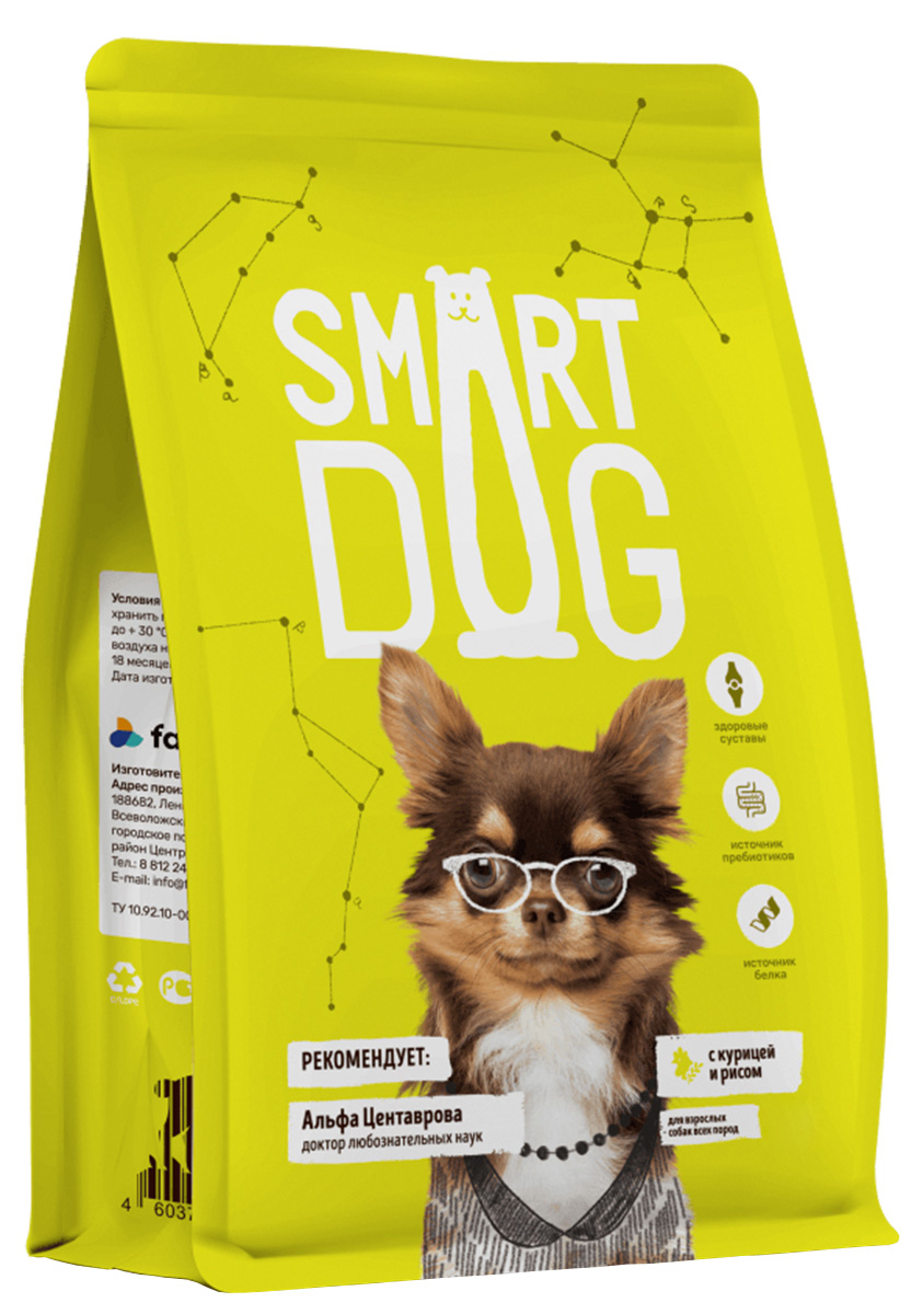 фото Сухой корм для взрослых собак всех пород smart dog с курицей и рисом, 4 шт по 3 кг