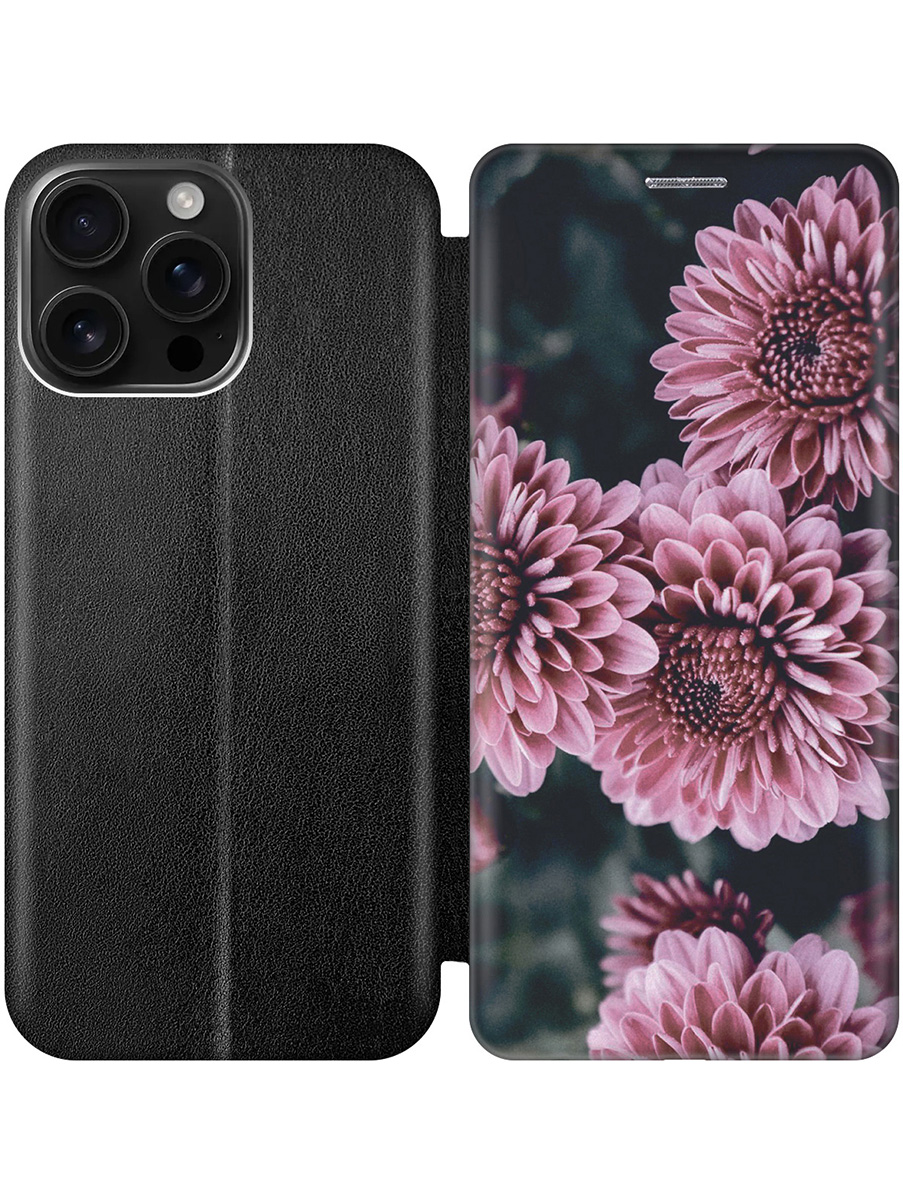 

Чехол-книжка на Apple iPhone 16 Pro Max с принтом "Нежные розовые астры" черный, Черный;розовый, 785198322