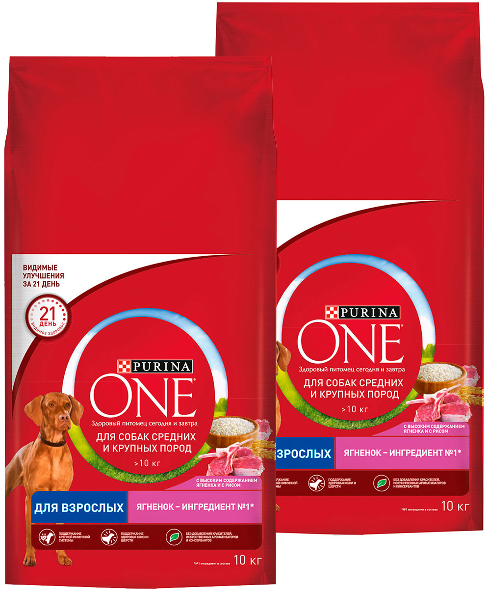 

Сухой корм для взрослых собак средних и крупных пород Purina One с ягненком и рисом 20 кг