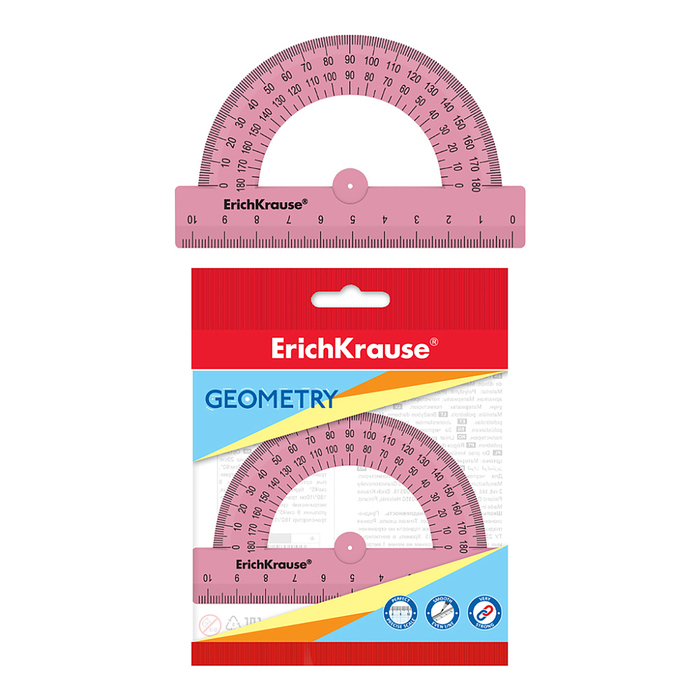 Транспортир ErichKrause Candy, 10 см 180°, пластик, непрозрачный, розовый