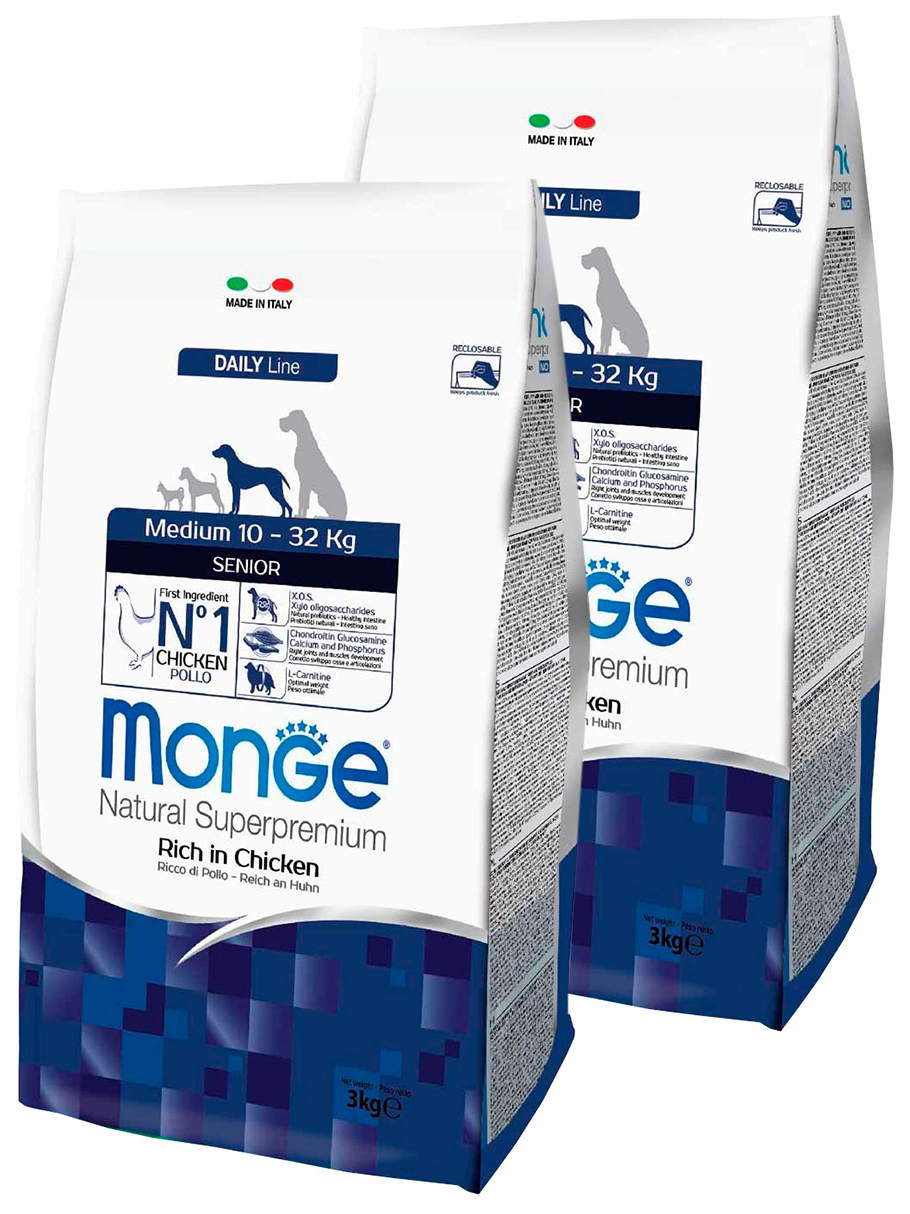 

Сухой корм для пожилых собак средних пород Monge Medium Senior курица, 2 шт по 3 кг