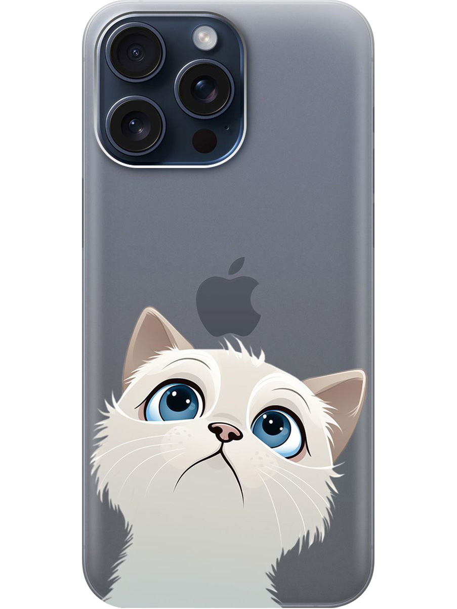 

Силиконовый чехол на Apple iPhone 15 Pro Max с принтом "Белый котик" прозрачный, Прозрачный;белый, 775148111
