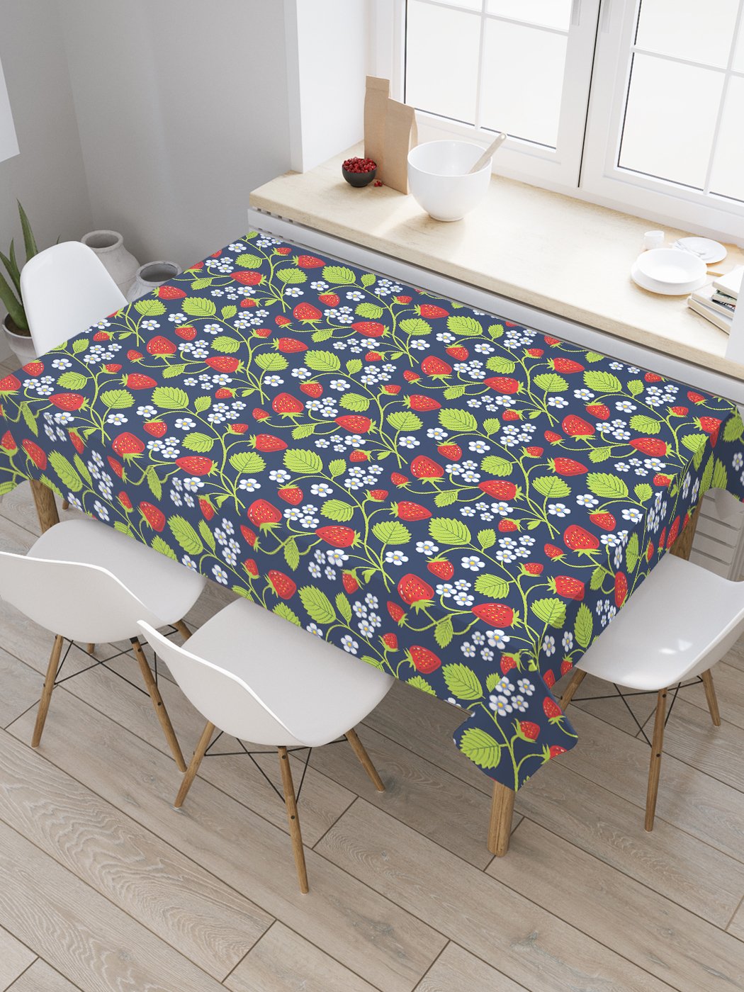 

Скатерть прямоугольная JoyArty "Веточки клубники" из оксфорда, 120x145 см, Синий, Веточки клубники