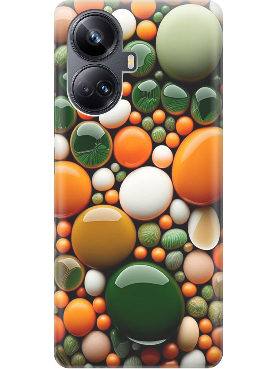 

Силиконовый чехол на Realme 10 Pro+ с принтом "Оранжевые и зеленые камушки", Прозрачный;оранжевый;зеленый, 768741941