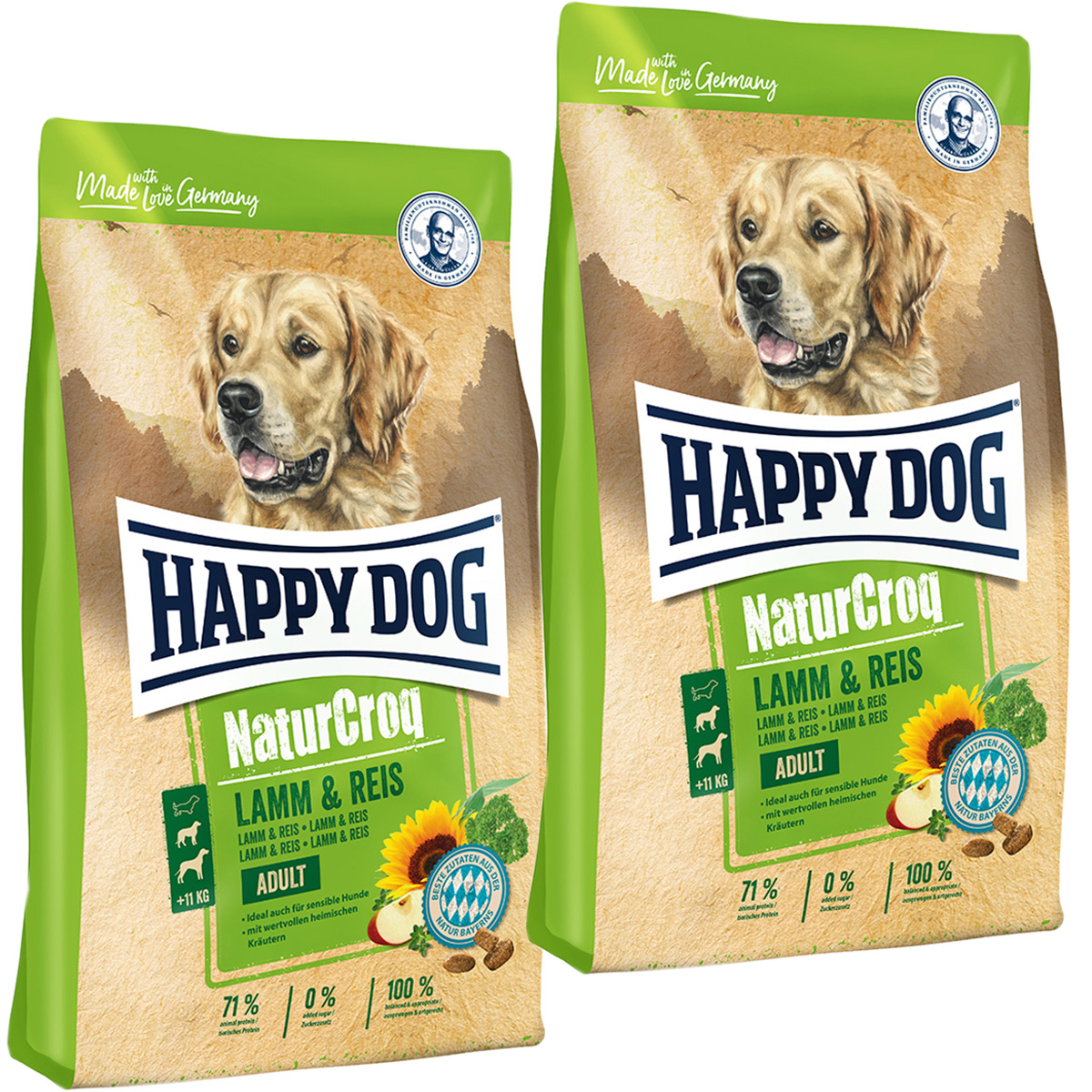 Сухой корм для собак Happy Dog с ягненком и рисом, 2 шт по 4 кг
