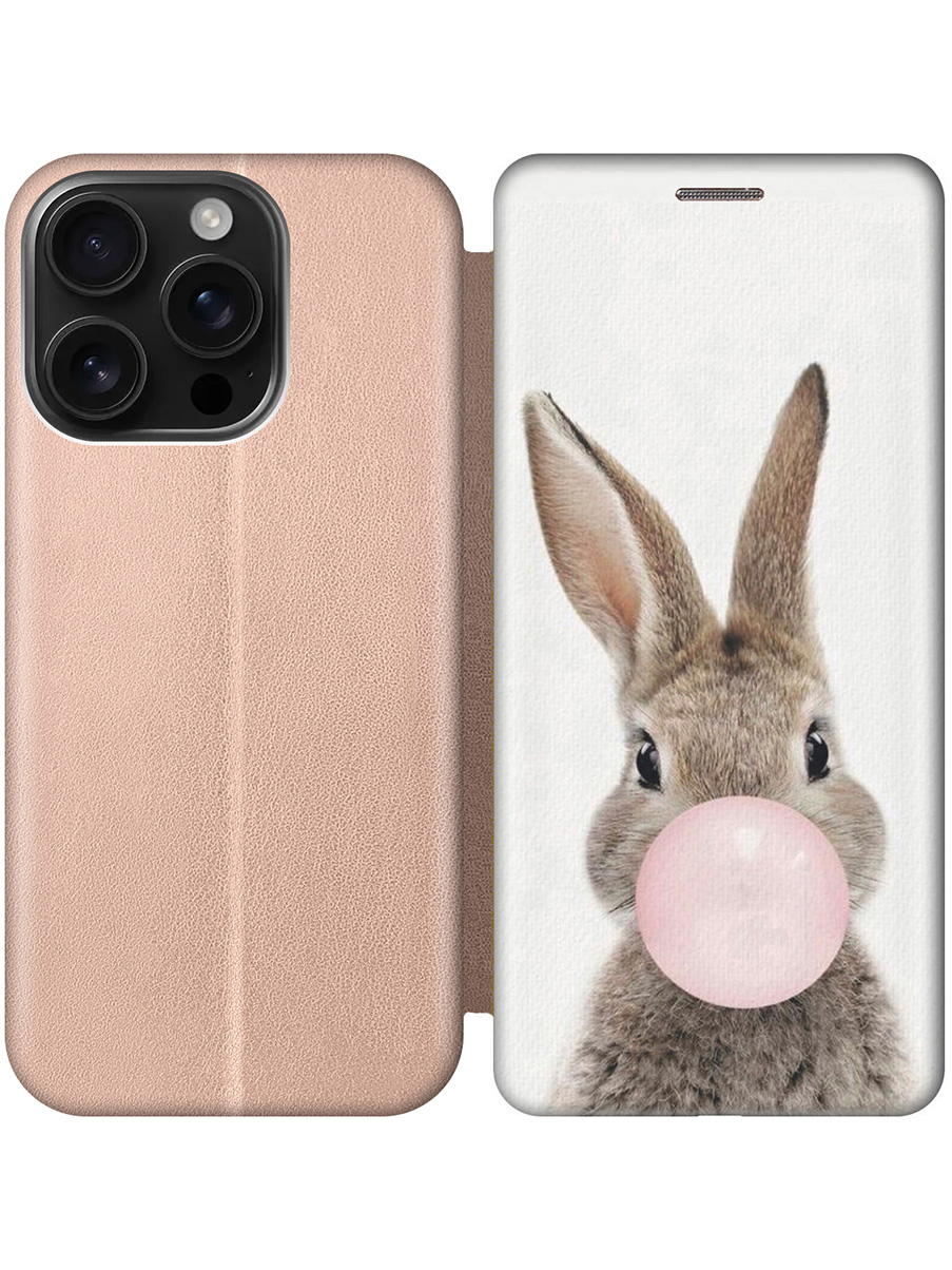 

Чехол-книжка на Apple iPhone 16 Pro с принтом "Заяц с жвачкой" золотой, Золотистый;белый;коричневый;розовый, 785197712