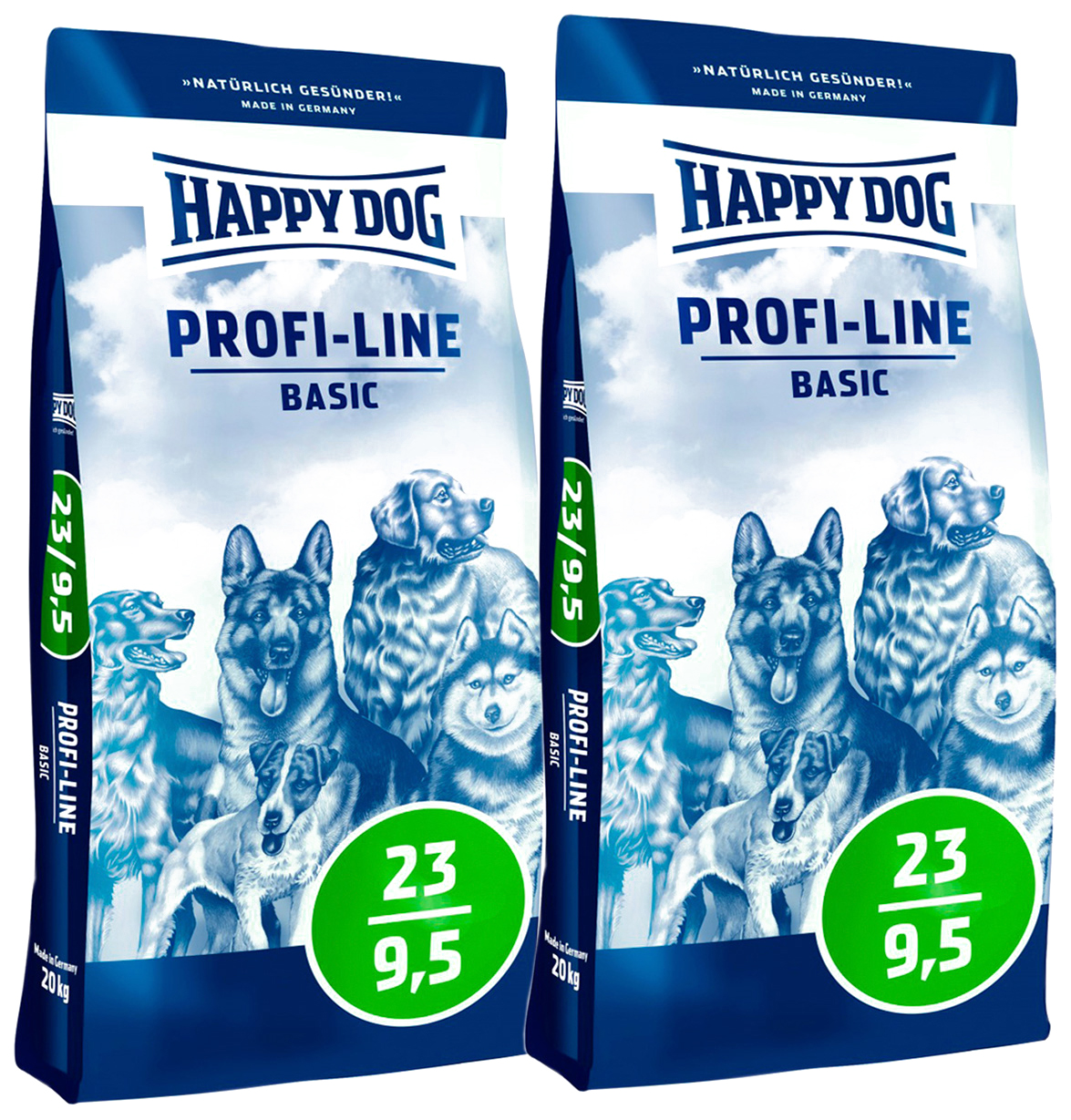Сухой корм для взрослых собак всех пород Happy Dog Profi-Line Basic с мясом, 2 шт по 20 кг