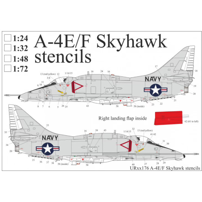 Декали UpRise 1/48 для A-4E/F Skyhawk, тех. надписи UR48176