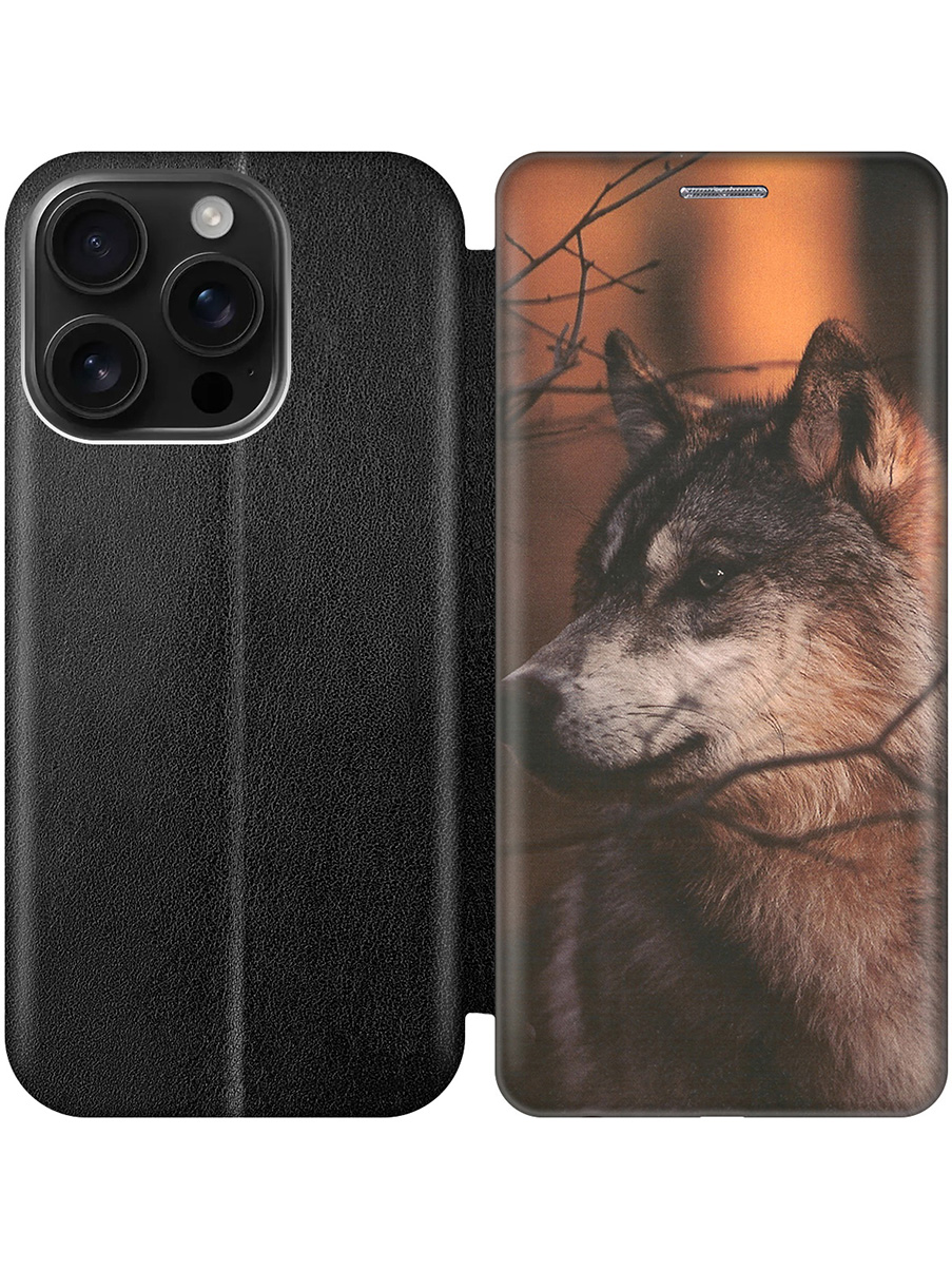 

Чехол-книжка на Apple iPhone 16 Pro с принтом "Красивый волк" черный, 785197713