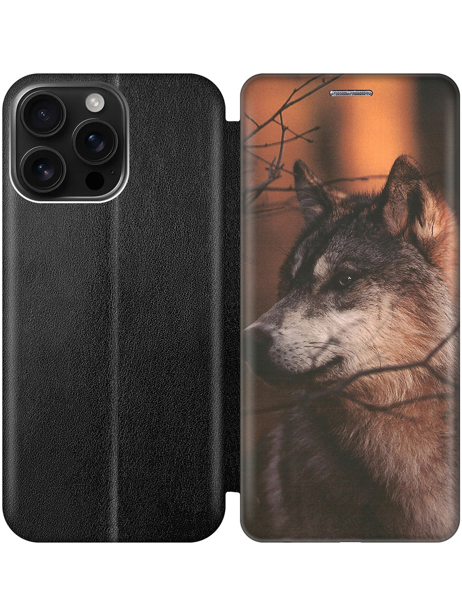 

Чехол-книжка на Apple iPhone 16 Pro Max с принтом "Красивый волк" черный, Черный;коричневый;серый, 785198313