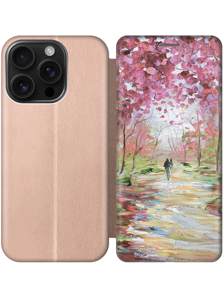 

Чехол-книжка на Apple iPhone 16 Pro с принтом "Весенняя роща" золотой, Золотистый;желтый;зеленый;розовый, 785197785