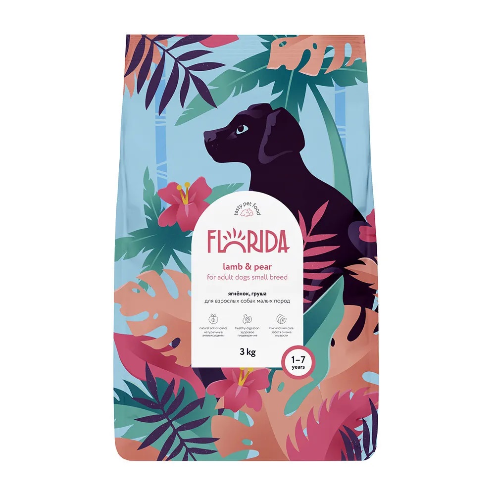 Сухой корм для  собак Florida, для малых пород, с ягненком и грушей, 4 шт по 3 кг