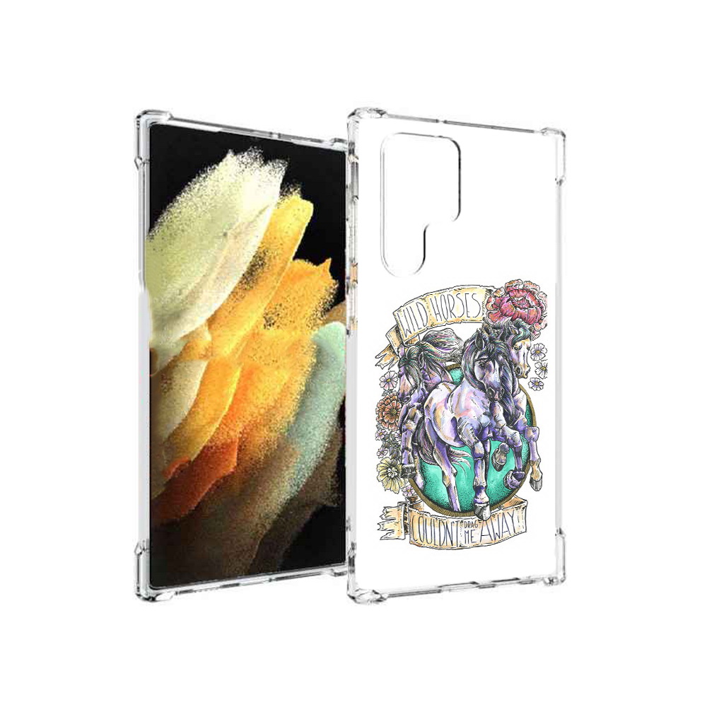 Чехол MyPads Tocco для Samsung Galaxy S22 Ultra рисунок коней в цветах (PT172602.555.582)
