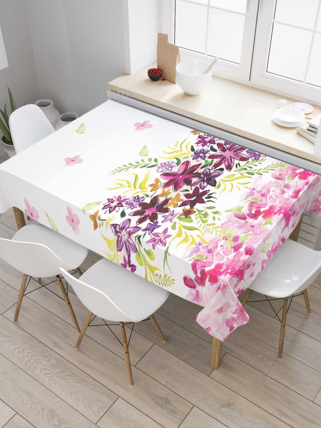 

Скатерть прямоугольная JoyArty "Бордовые цветы" из сатена, 180x145 см, Белый, Бордовые цветы