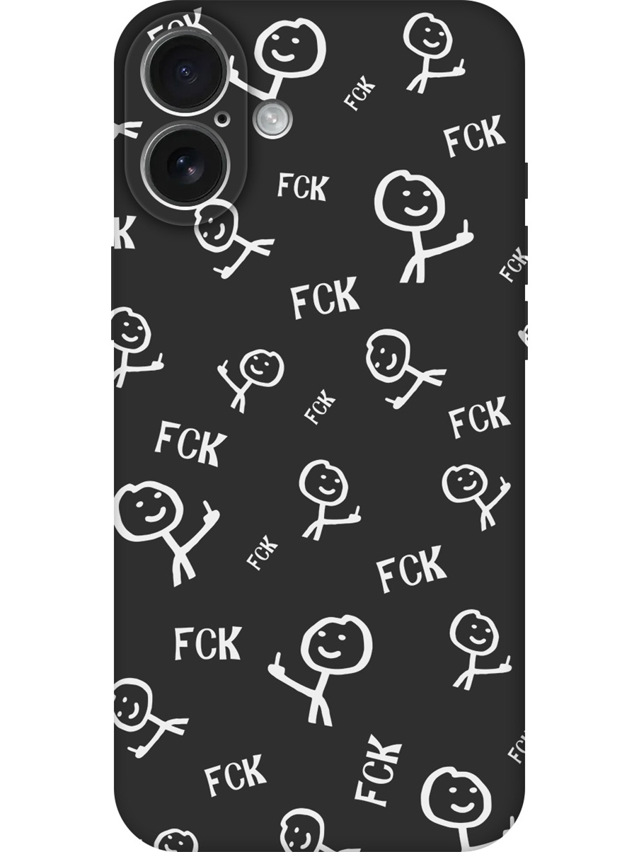 

Силиконовый чехол на Apple iPhone 16 Plus с принтом "Fck Pattern" матовый черный, Черный;белый, 785197161