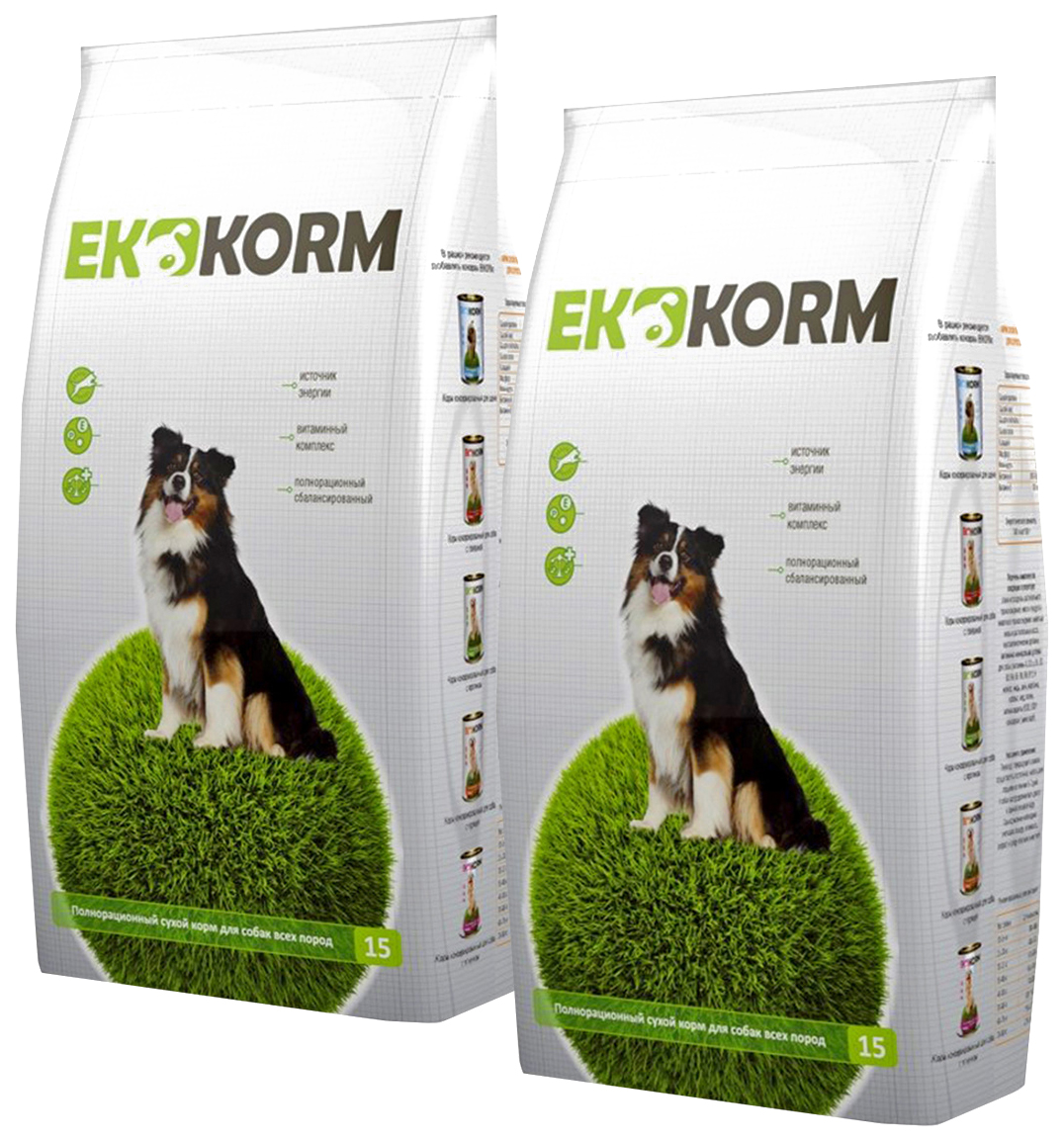 

Сухой корм для собак всех пород Ekkorm мясо, 2 шт по 15 кг