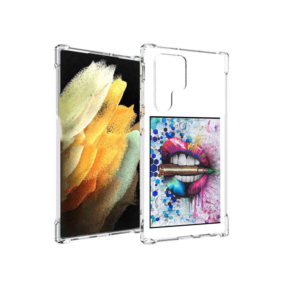 

Чехол MyPads Tocco для Samsung Galaxy S22 Ultra разноцветные губы с пулей, Прозрачный, Tocco