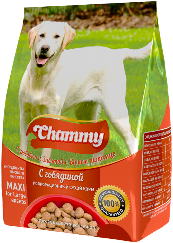 

Сухой корм для собак крупных пород Chammy с говядиной, 2 шт по 18 кг