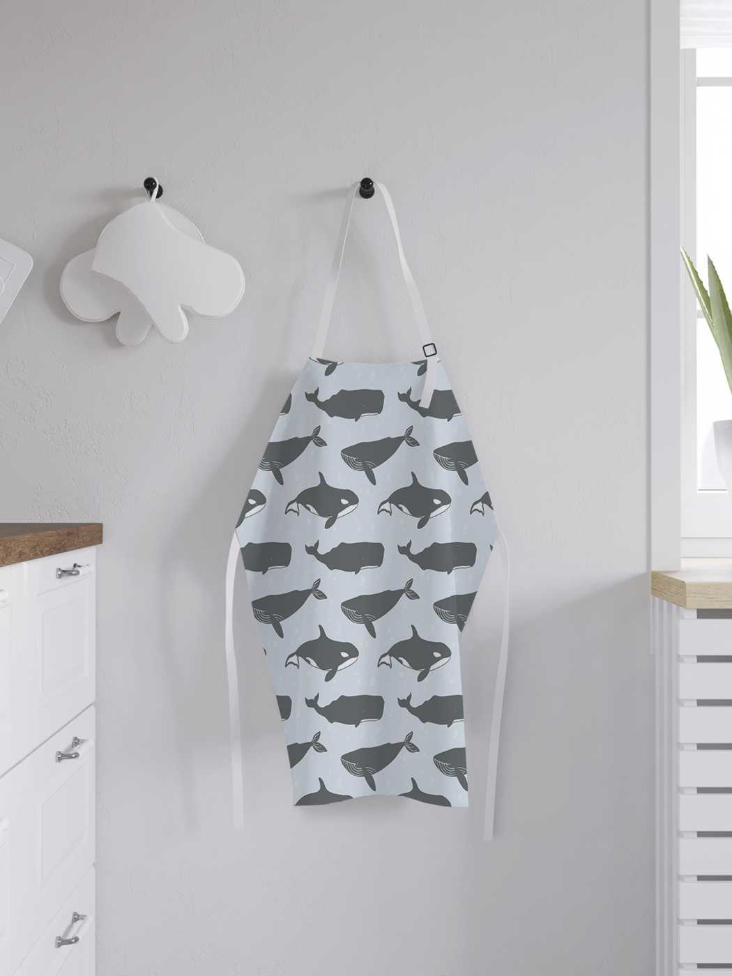 

Фартук женский для готовки JoyArty "Кит, касатка, кашалот", универсальный размер, Белый