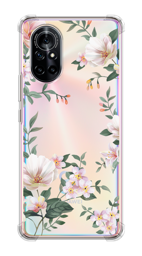 

Чехол на Honor V40 Lite/Huawei Nova 8 "Beautiful white flowers", Бежевый;зеленый, 6105750-1